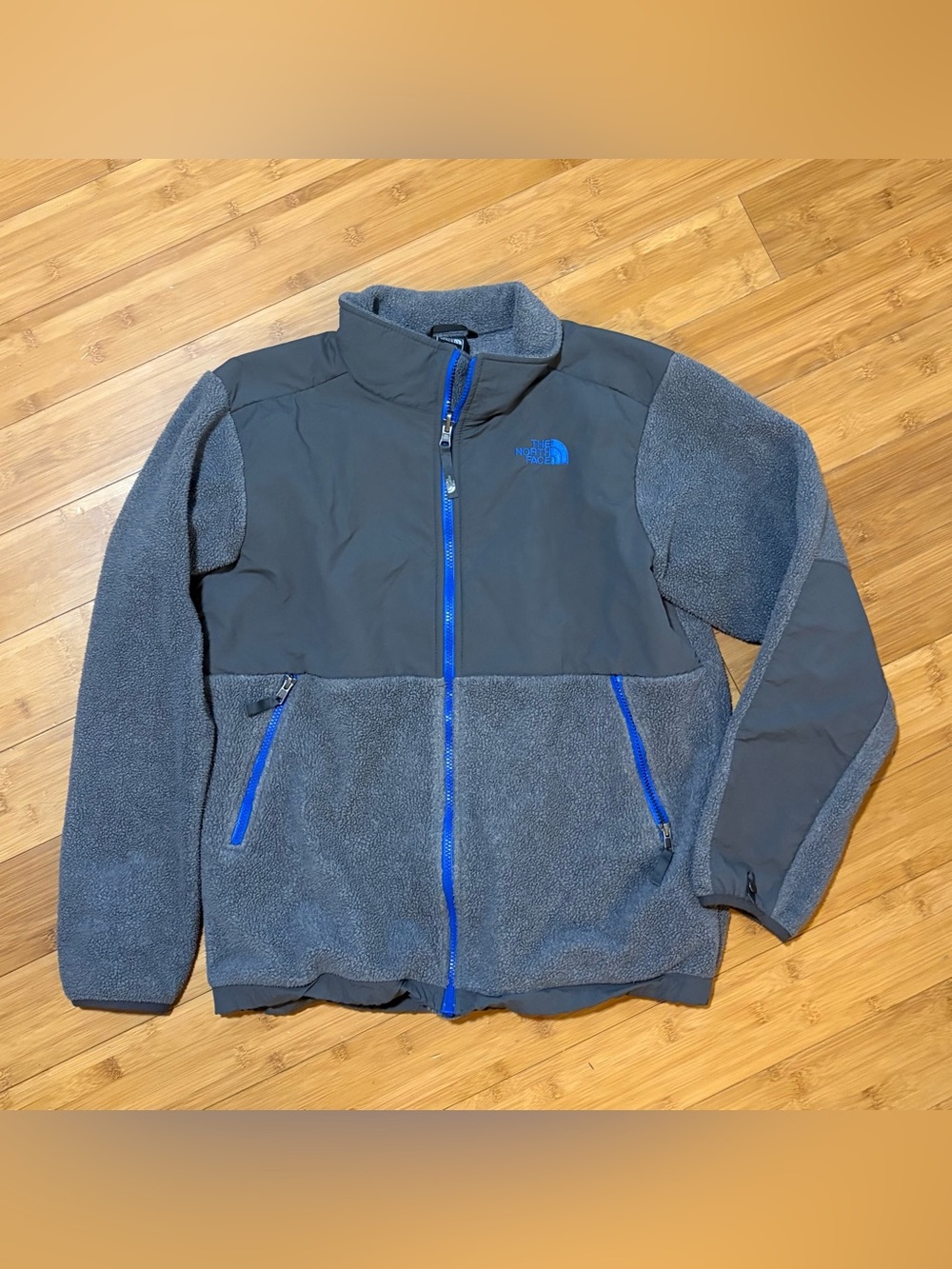 The North Face Boys XL Denali Fleece Jacket Gray Blue Full Zip 18/20
